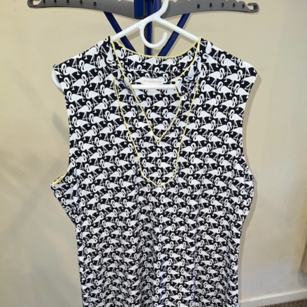 Misses Charter Club Flamingo Print Sleeveless Dress. Navy and White. Size XXL